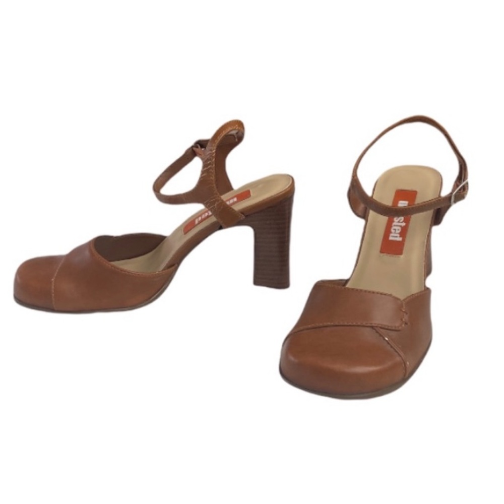 Vintage 90s / Y2k Unlisted Brown / Tan Leather Chunky Block Heels size women's 7